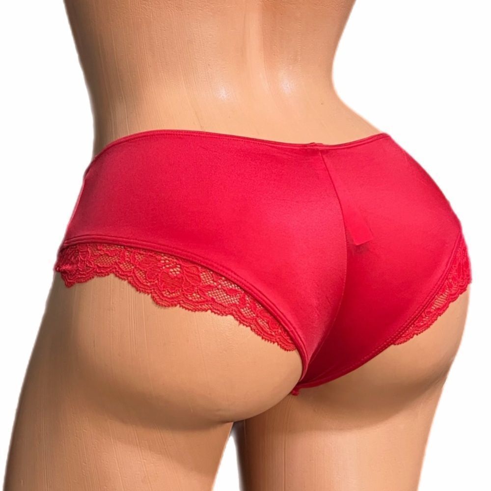 Victorias Secret Very Sexy Smooth Satin Micro Lace Insert cheeky panty Red M